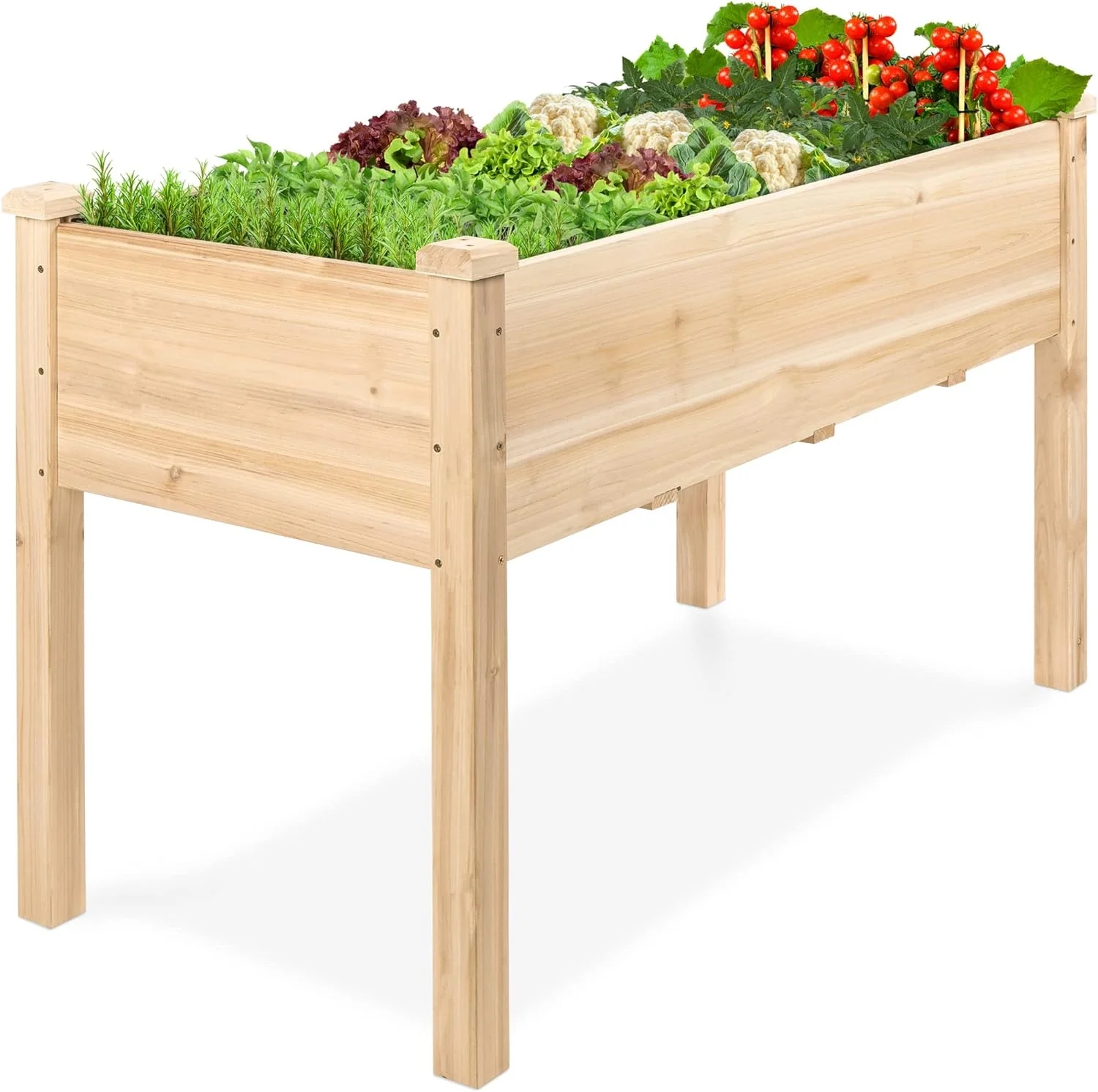 48x24x30in Raised Garden Bed, Elevated Wood Planter Box Stand for Backyard, Patio, Balcony w/Bed Liner, 200lb Capacity, Natural - Curated Treasures Market