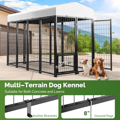 SINO LUBAN Outdoor Dog Kennel Outside Run with Doggy Door, Swivel Feeder&Roof - 8x4x6 Large Dog Kennels Pens Outside for Large Dogs Breed-Heavy Duty Cage Enclosure Yard (Can Connect to Your Dog House)