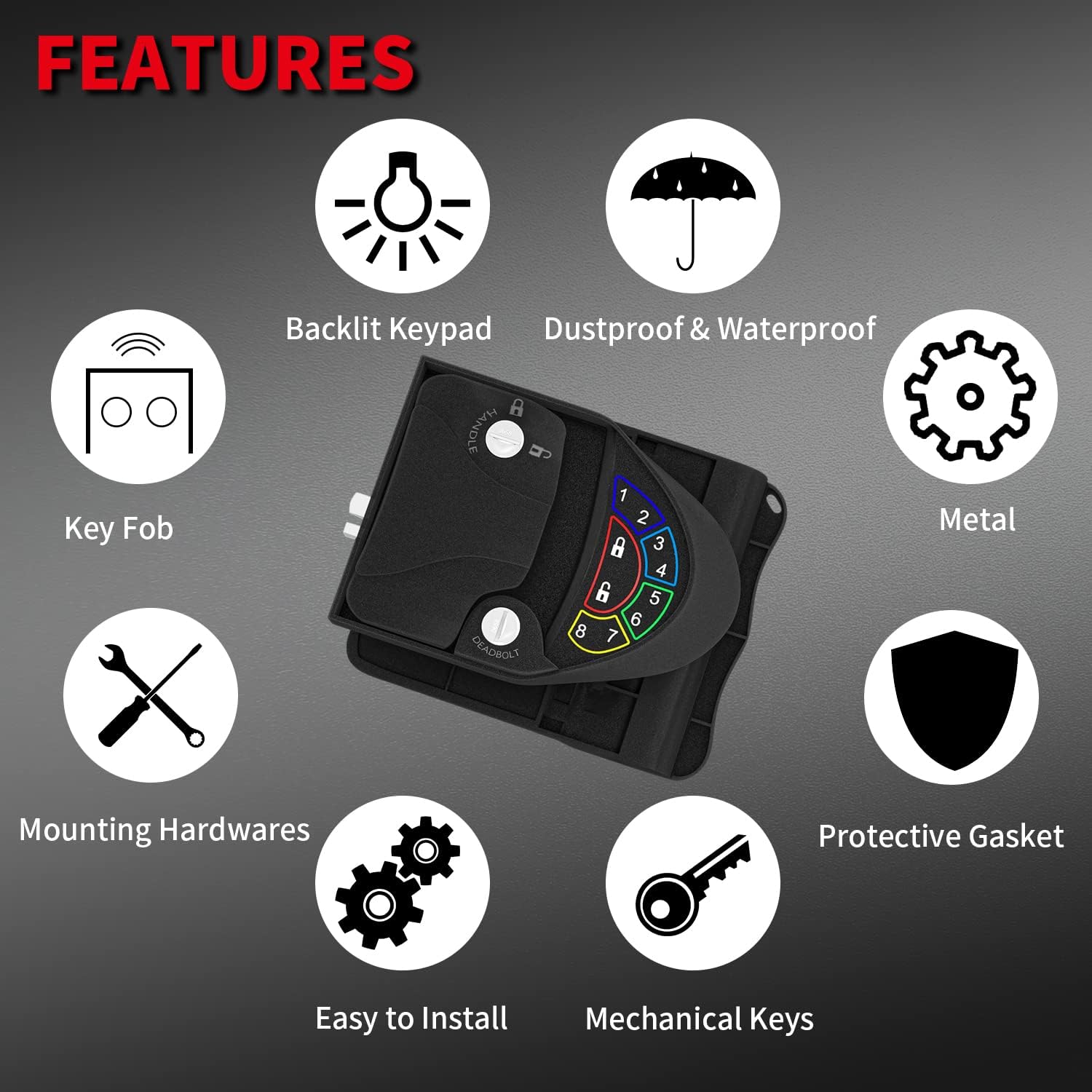 DaierTek RV Door Lock Keyless Entry, Metal RV Lock Keyless Entry with Deadbolt, Backlit Keypad, Wireless Fobs, Keys and Gasket, Zinc Alloy fit 2.75" x 3.75" for Travel Trailer Camper