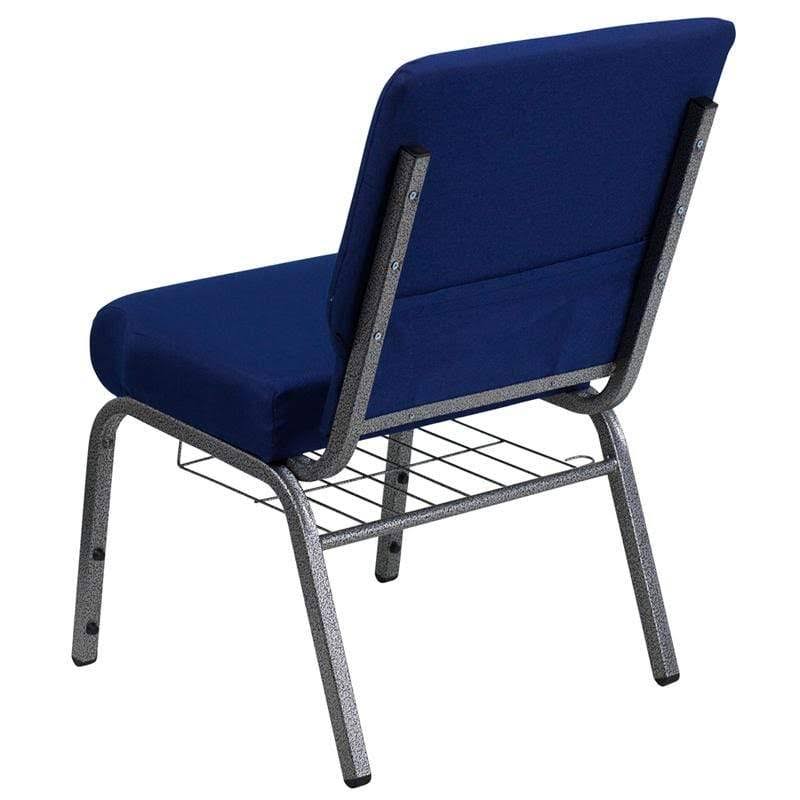 Flash Furniture Hercules Crimson Fabric Silver Vein Frame Church Chair with Cup Book Rack