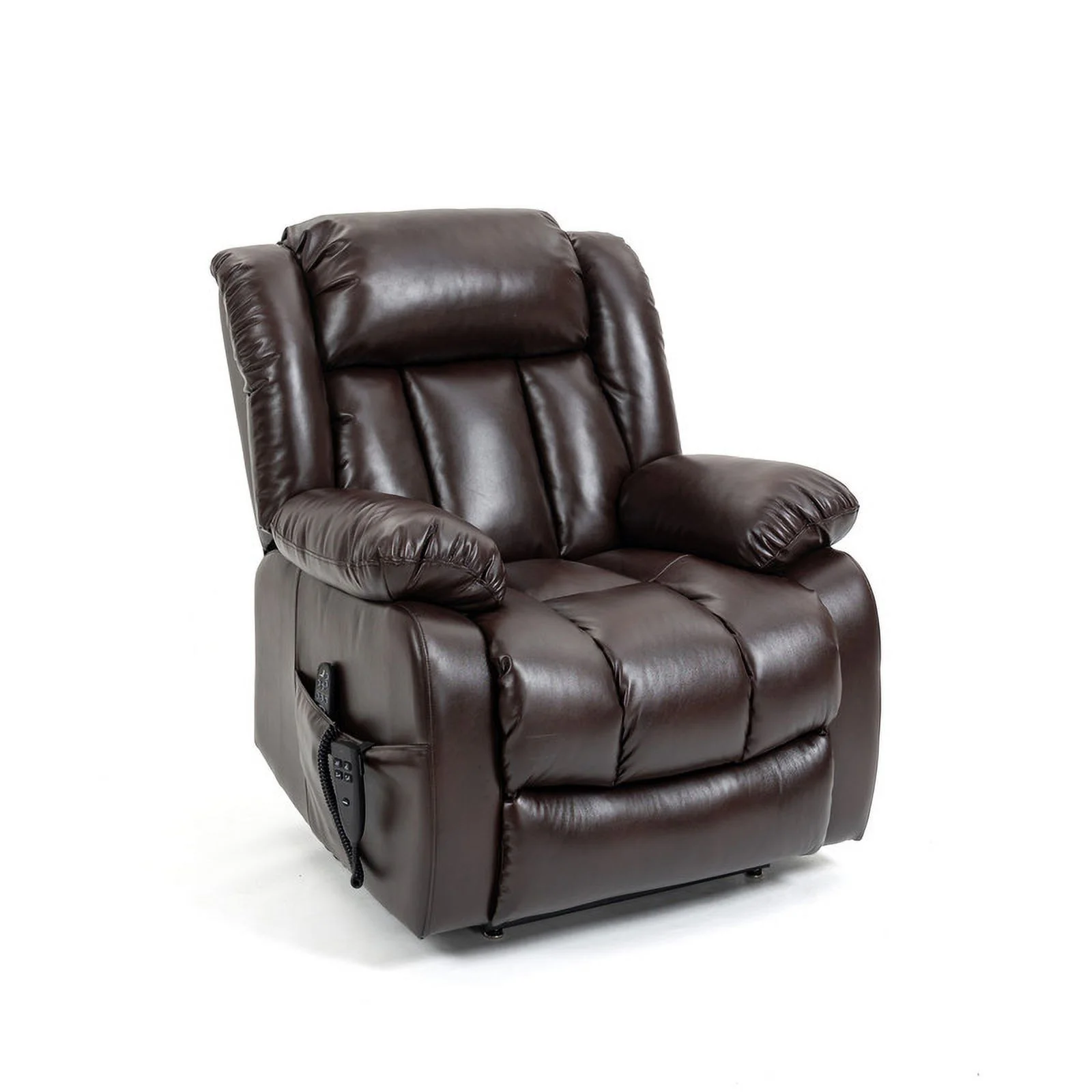 Oversized Dual Motor Lay Flat Power Lift Recliner Chairs for Elderly Adults,Deep Brown Leather Electric Recliners Chair with 8-Point Vibration Massage Lumbar Heating,2 Side Pocket,23" Seat Width