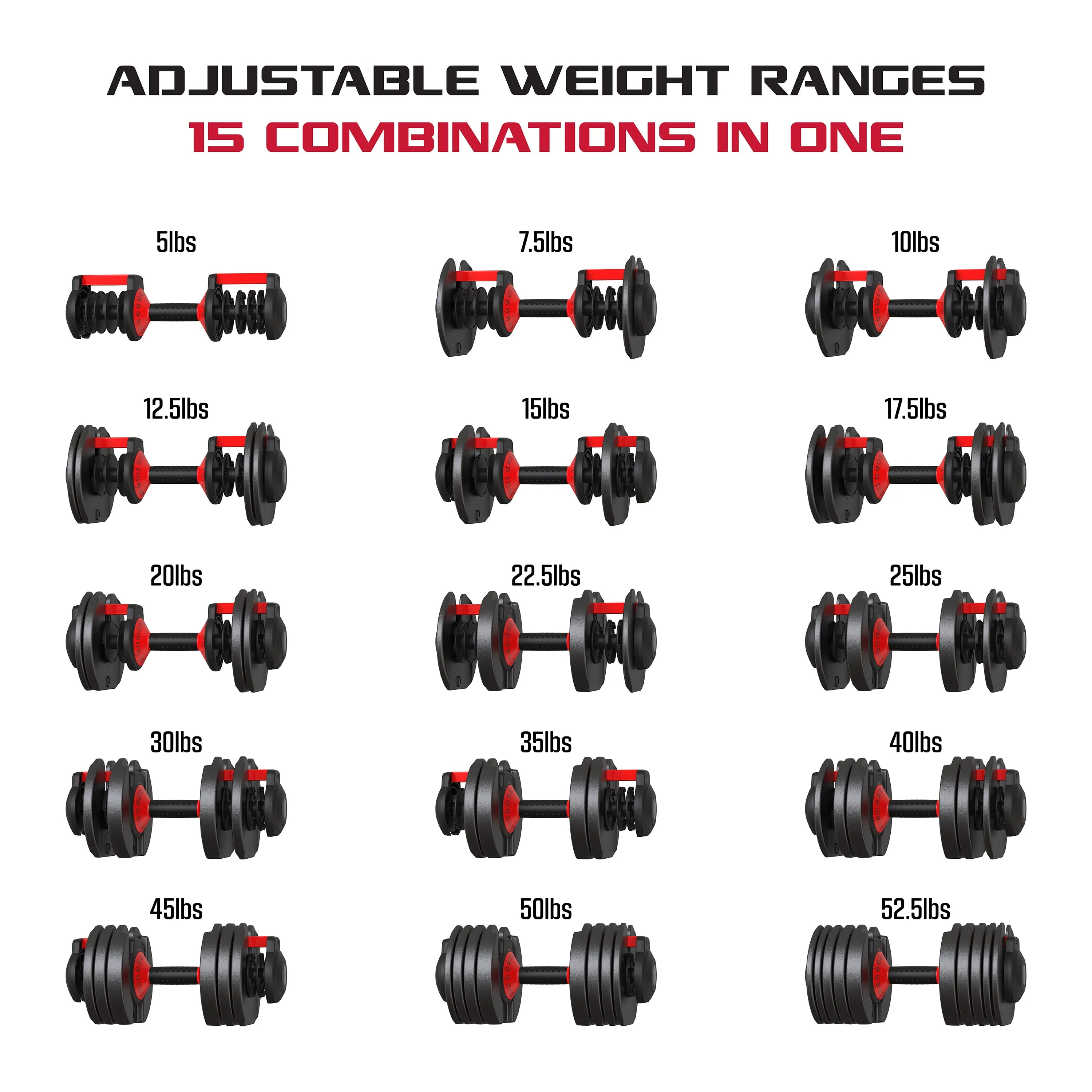 FitRx SmartBell, Quick-Select Adjustable Dumbbell, 5-52.5 lbs. Weight, Black, Single