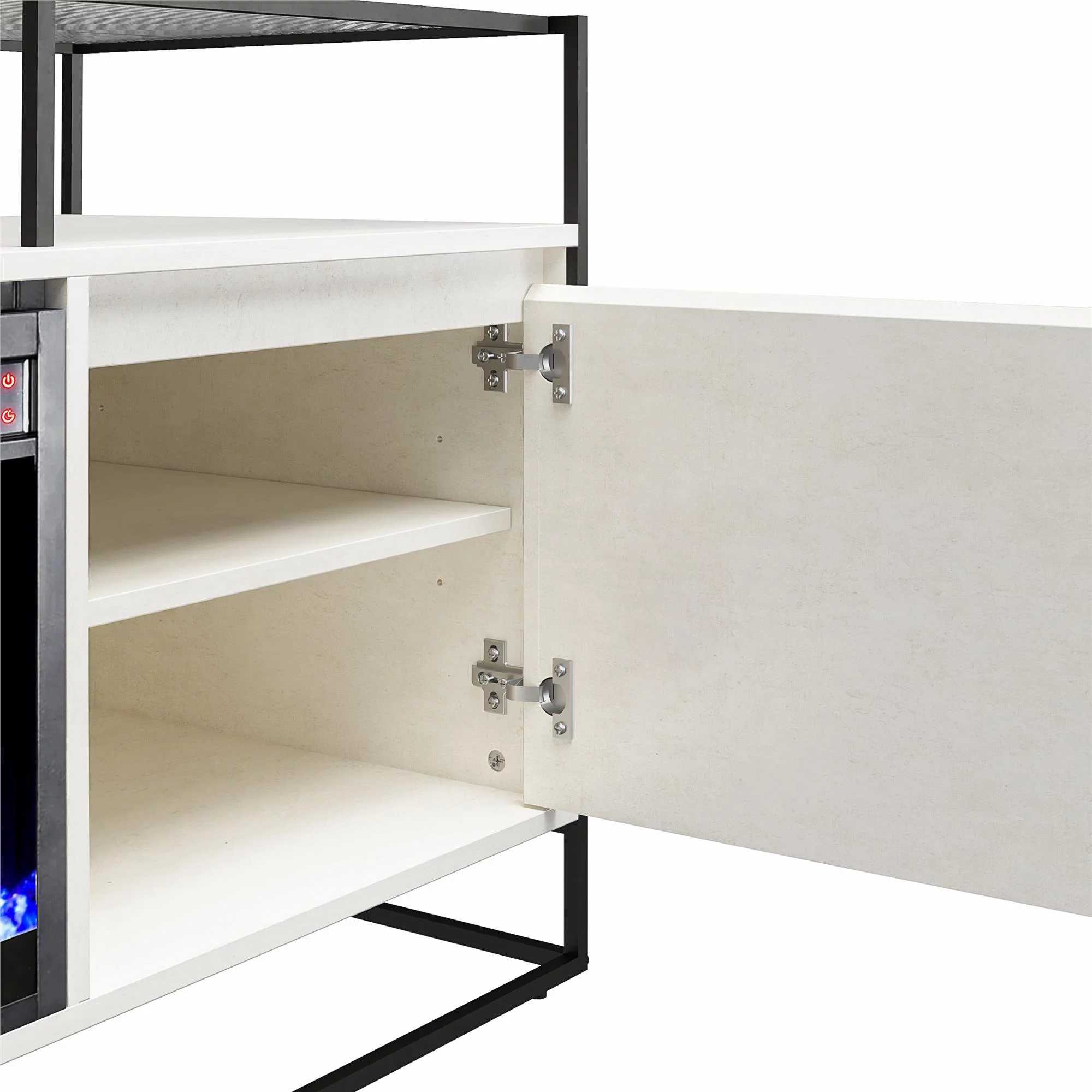 Ameriwood Home Covington Modern TV Stand and Console with Electric Fireplace for TVs up to 65", Plaster