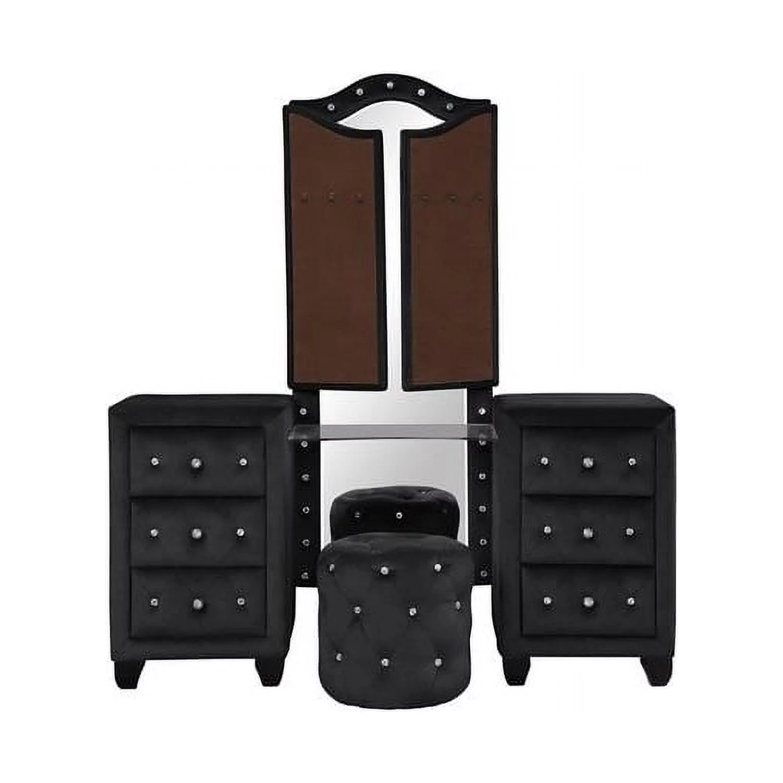 Sophia Queen 4 Pc Vanity Upholstery Bedroom Set Made With Wood in Black