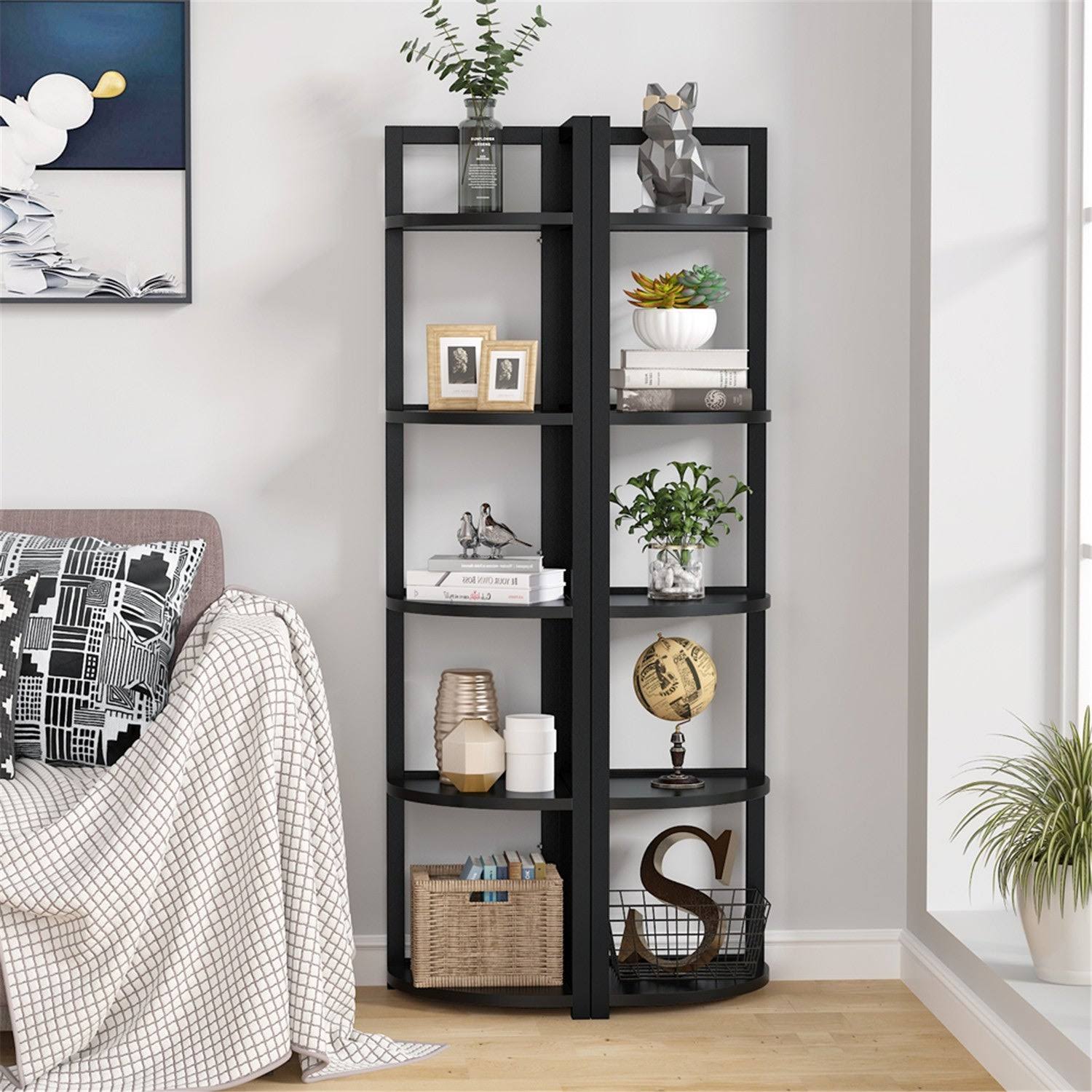 5 Tier Corner Shelf, Corner Storage Rack Plant Stand - Light Brown