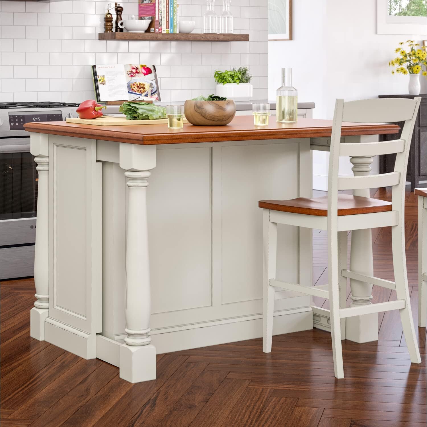 Homestyles Monarch Kitchen Island Set, 50 Inch Width, Antique White