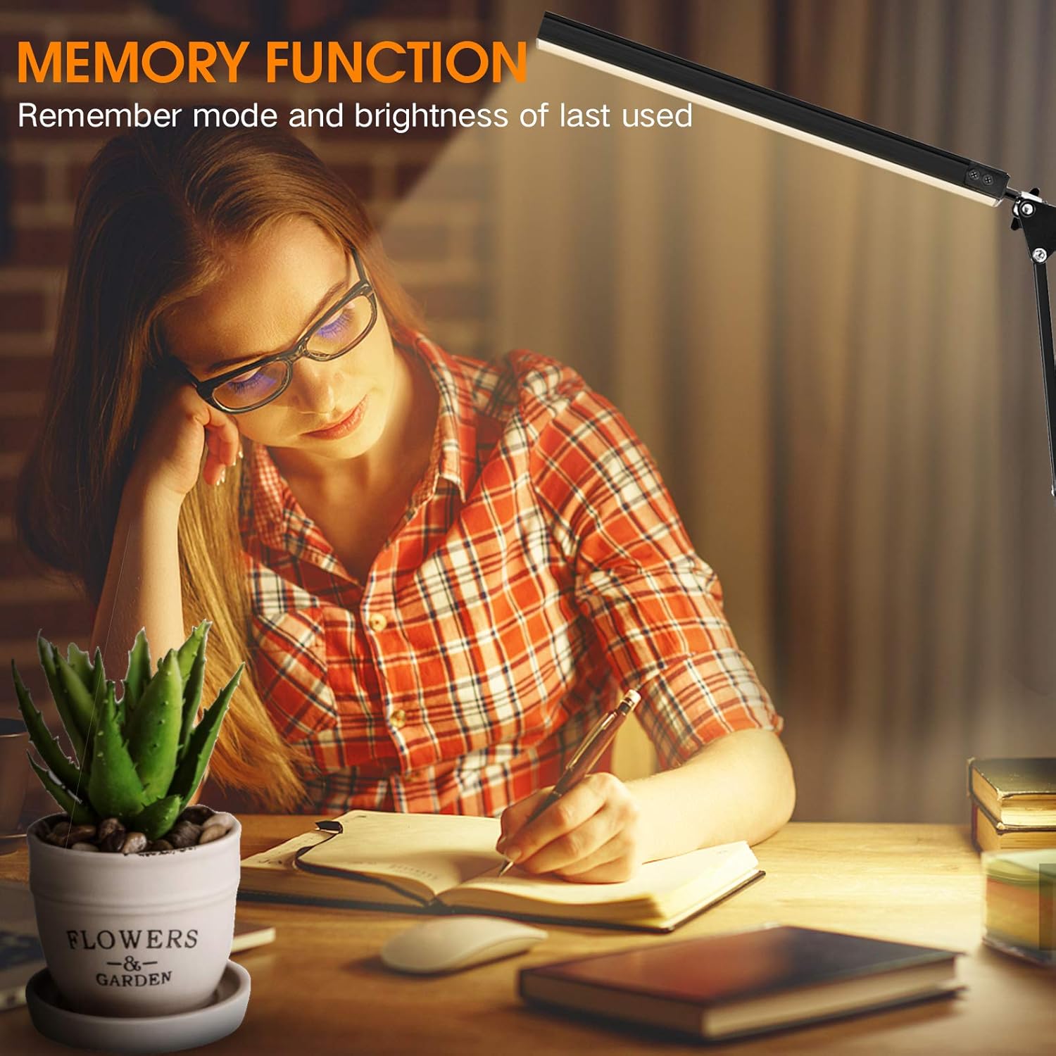 LED Desk Lamp, ENOCH 14W Eye-Caring Metal Swing Arm Desk Lamp with Clamp, 3 Modes, 30 Brightness Dimmable Clamp Desk Light with Memory Function/USB Adapter, Architect Table Desk Lamps for Home Office