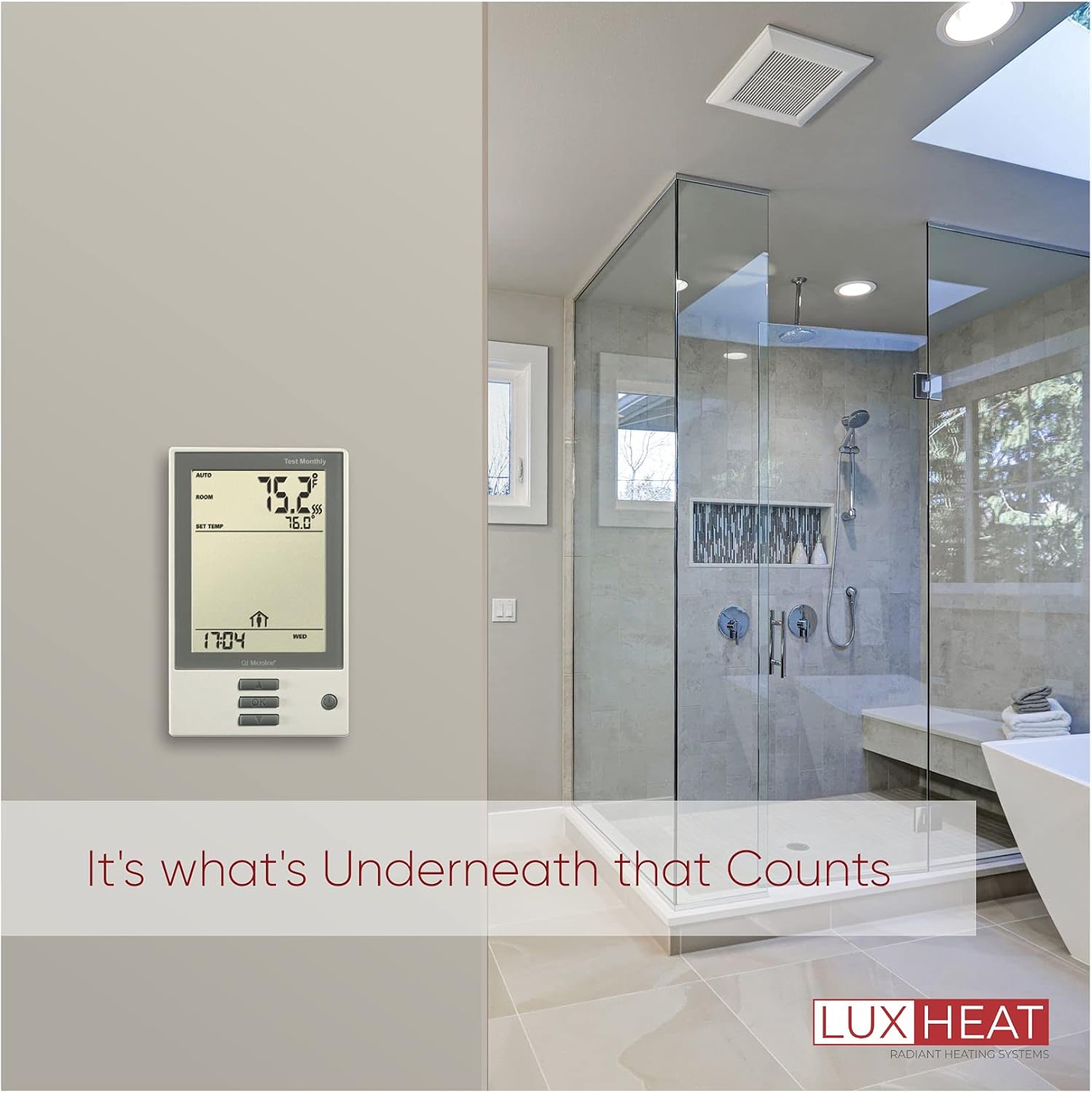 LuxHeat Floor Heating Cable Set, 15 Sqft - 120v Electric Radiant Floor Heating System Under Tile. Set Includes, Floor Heating Cable, Strapping, UDG OJ Microline Programmable Thermostat with GFCI