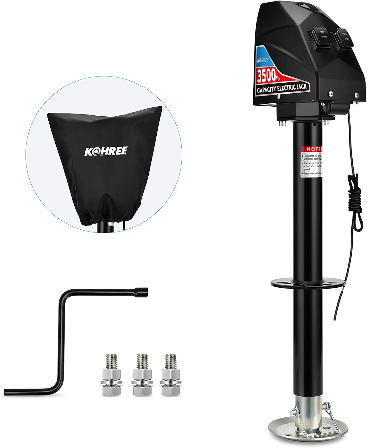 Kohree Electric Trailer Jack 3500lbs, Heavy Duty RV Electric Power Tongue A-Frame Jack for Travel Trailer Camper, with Drop Leg & Weatherproof Jack Cover, 22 Lift, 12V DC, Black
