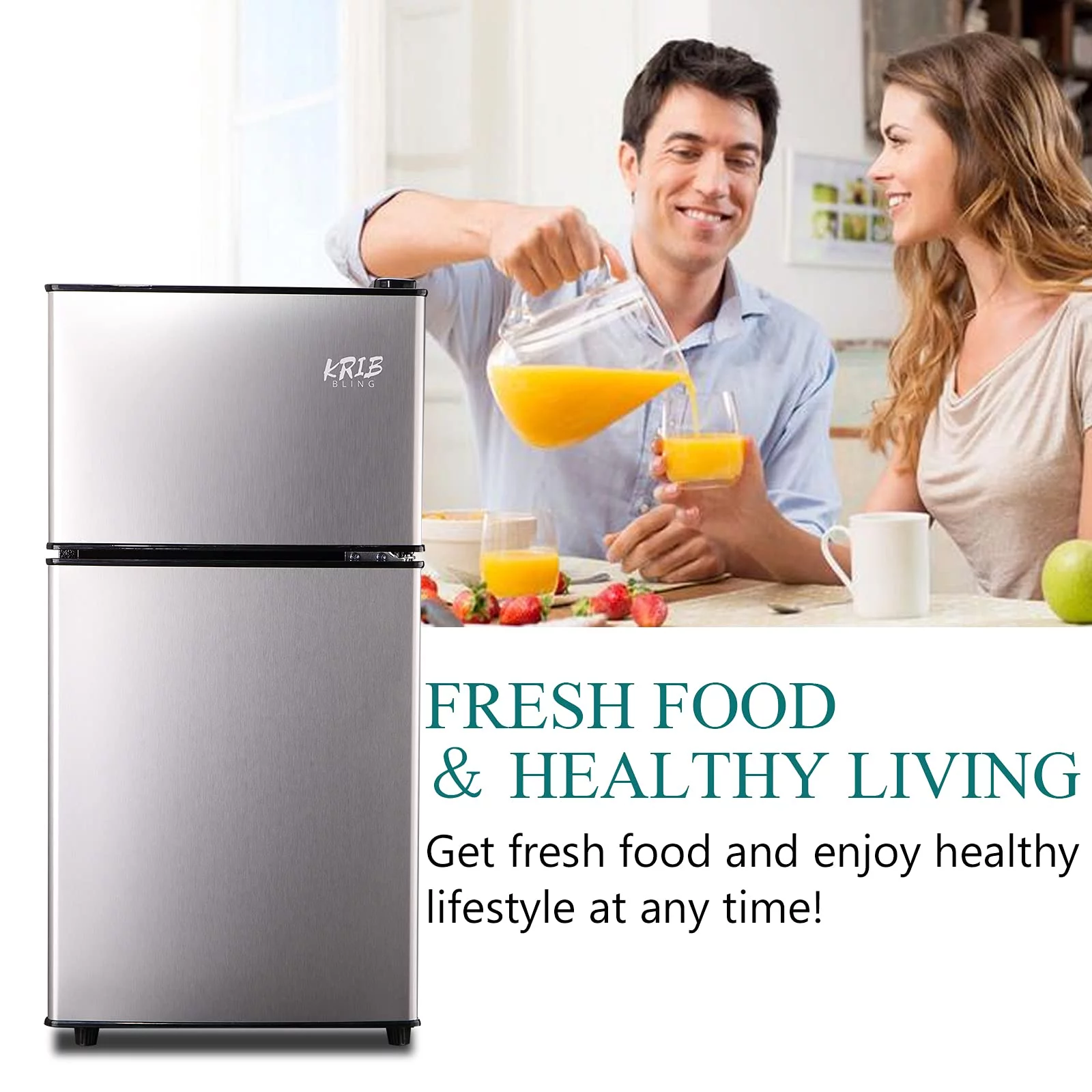 GGTB 3.2 Cu ft Two Door Mini Fridge with Freezer, Retro Compact Refrigerator with Freezer, Silver