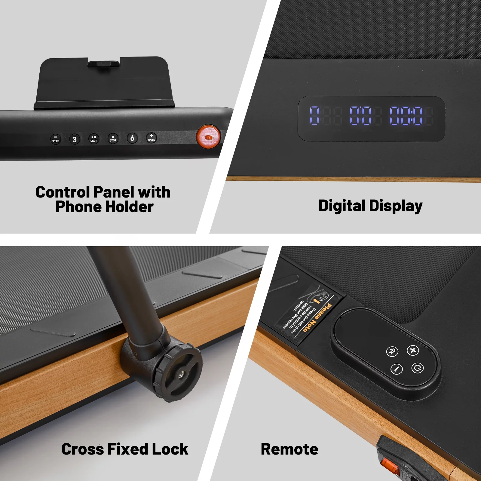 Maksone 3HP Folding Walking Pad, Wood Under Desk Treadmill with Adjustable Handlebar with Remote Control