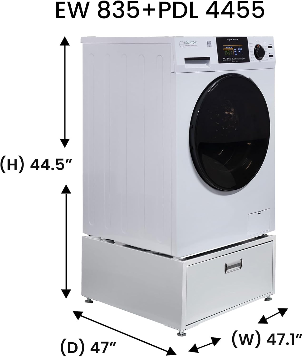 Equator Complete Laundry Set Washer 1.9cf 110V+Vented Dryer 220V+ Pedestals