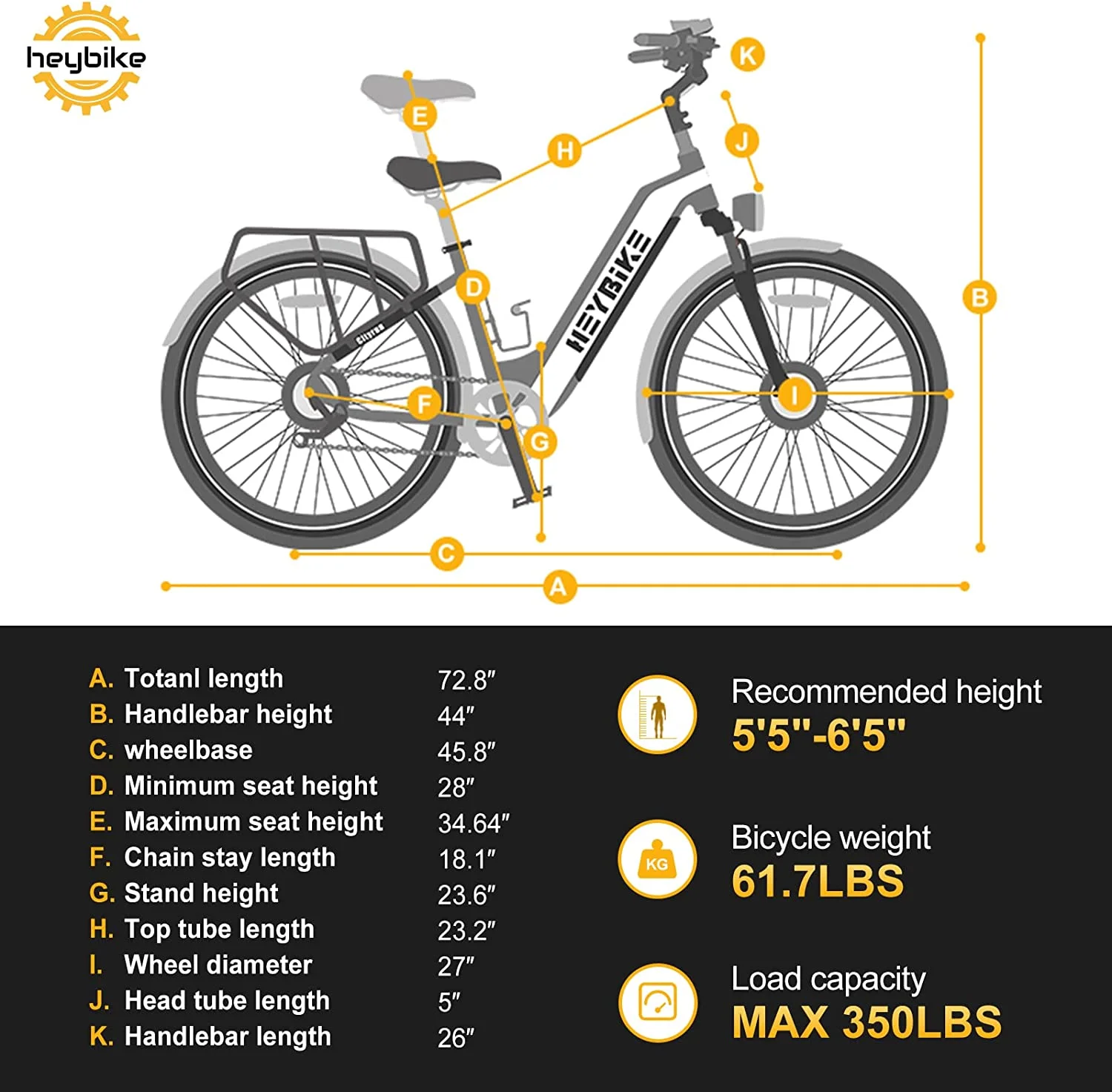 Heybike Cityrun 500W Electric Bike for Adults, 26" Electric Hybrid Bicycle City Ebike with 48V 15Ah Removable Battery, Step-Thru Electric Commuter Bike with APP Control, Black