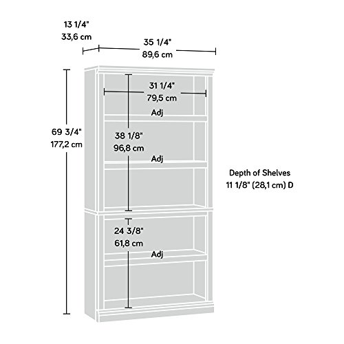 Sauder 5 Tier Book Shelf Wooden Bookcase Multipurpose Bookshelf for Home Office, Living Room, in Chalked Chestnut