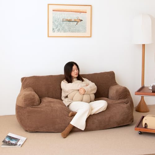 N&V Giant Twin Size Bean Bag Sofa, Foam Filling Floor Sofa, Includes Removable and Machine Washable Cover, Brown