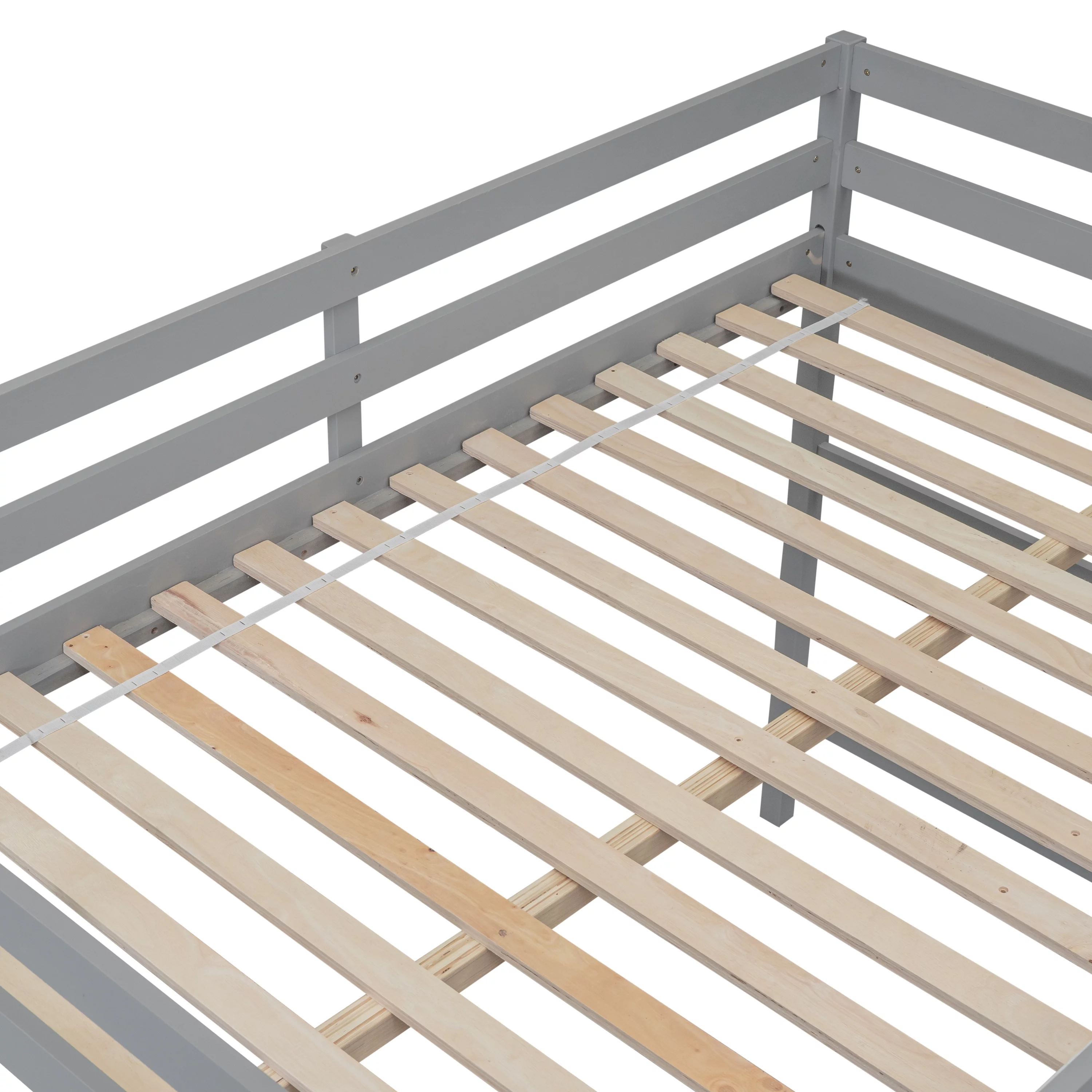 Bellemave Full Wood Loft Bed with Full-length Safety Rail and Ladder, Space-Saving Bedroom Low Loft Bed for Kids (Gray)