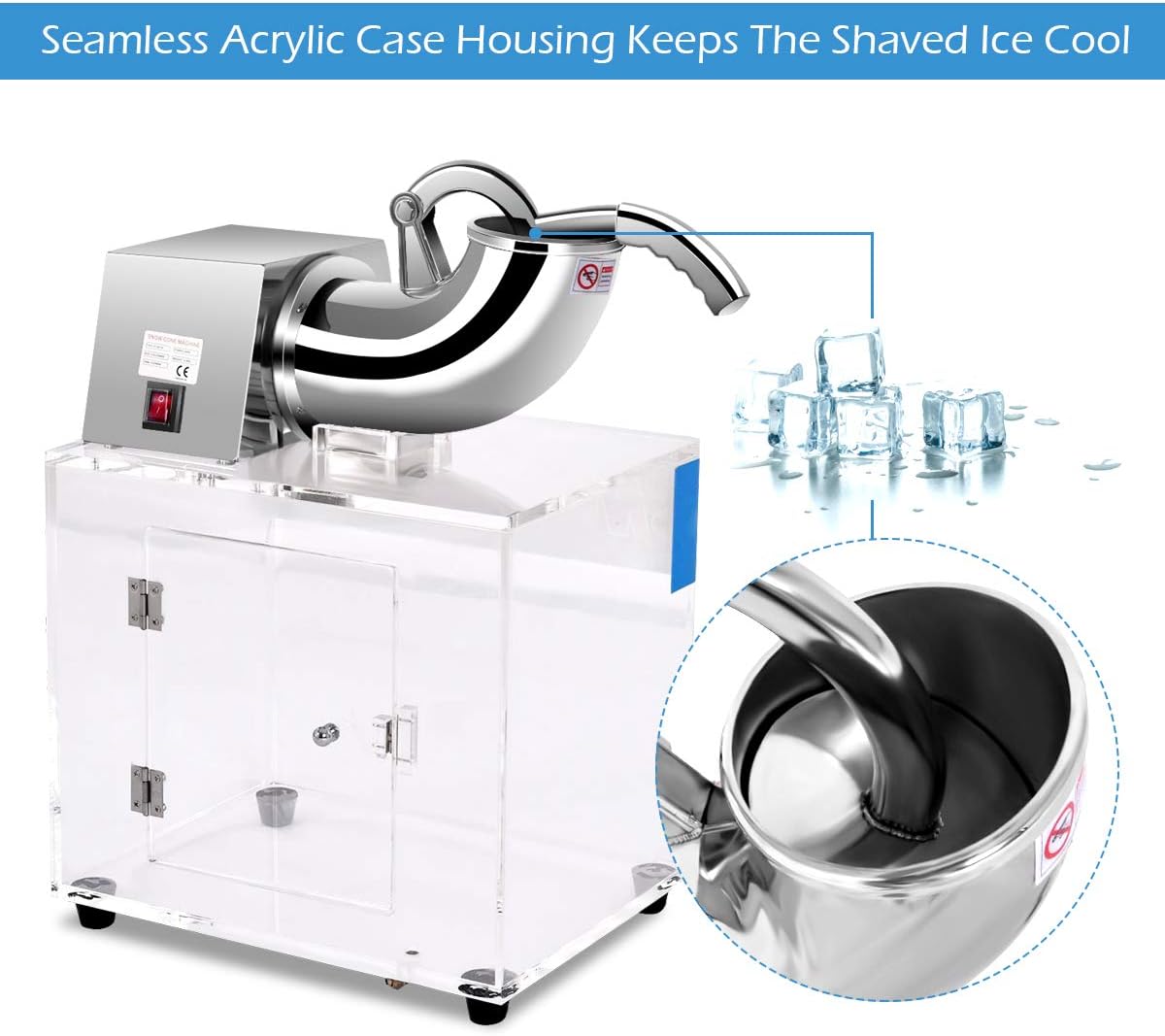 Costzon Commercial Snow Cone Machine, 440lbs/H Stainless Steel Ice Shaver with Dual Blades, 110V Electric Snow Cone Maker, Shaved Ice Machine with Safety On/Off Switch for Home, Party, Restaurant, Bar