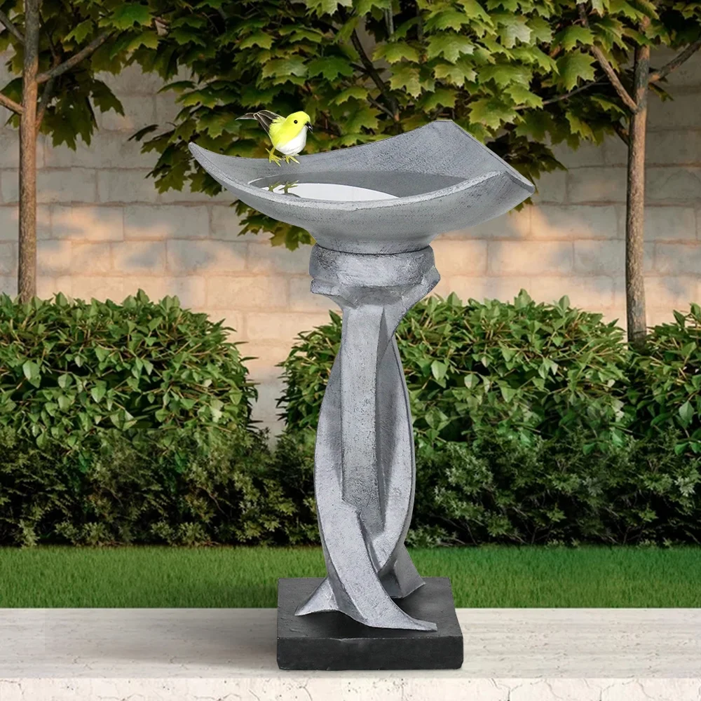 22.8" H Bird Baths for Outdoors- Concrete Tall Bird Bath Stylish with Designed Pedestal for Garden, Patio, Lawn, Backyard - Modern Pedestal Outdoor Garden Birdbath
