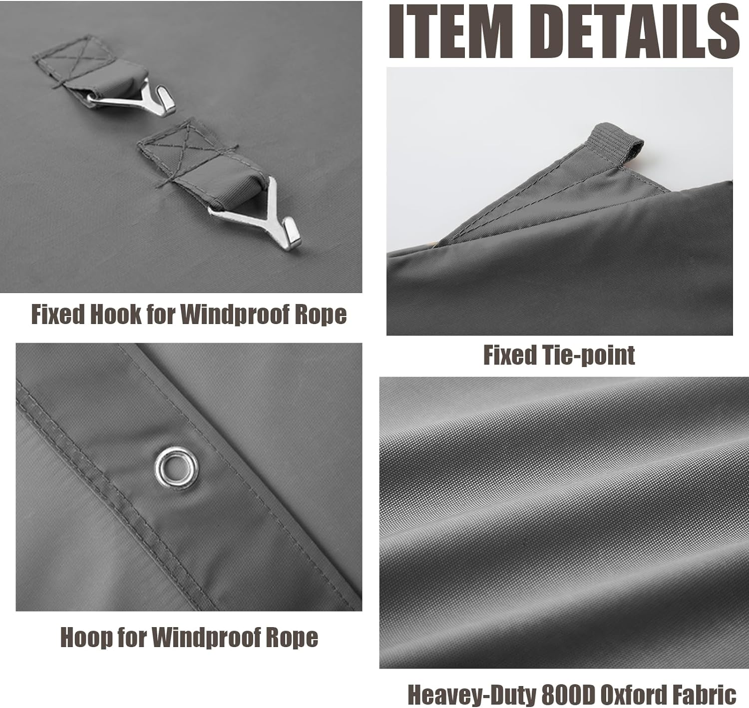 10x20 Carport Replacement Canopy Cover for Tent Top Garage Shelter Cover with Ball Bungees, 800D Oxford Replacement Cover Waterproof & UV Protection, Not Included Frame (Dark Gray)