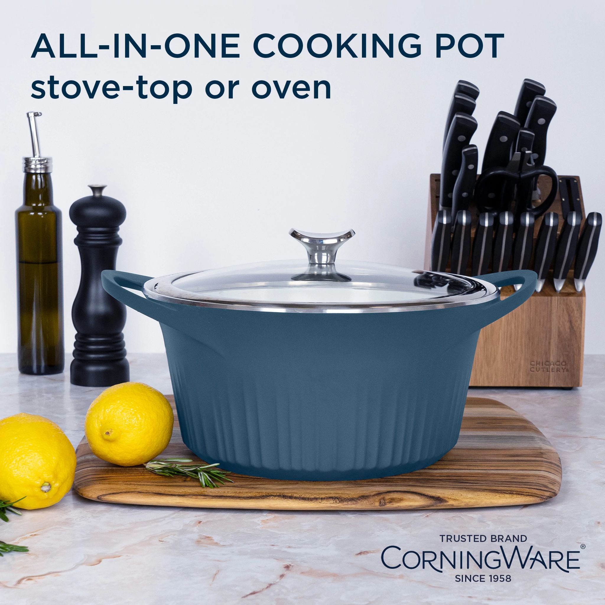 CorningWare QuickHeat 5.5-quart Dutch Oven with Lid, French Navy