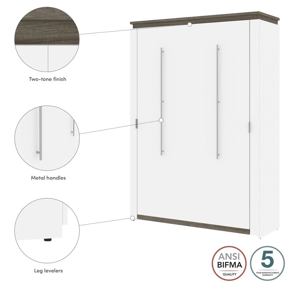 Bestar Orion 61" Full Murphy Bed in White and Walnut Gray