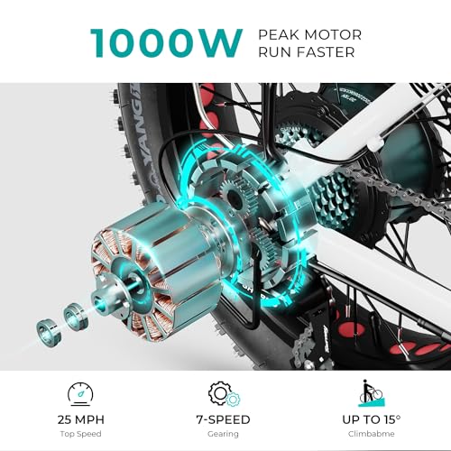 Heybike 20" Electric Bike for Adults with 1000W Peak Motor, 624WH Removable Battery Ebike up to 23MPH and 65Miles, MarsSE Folding Fat Tire Bike with 7-Speed and Front Suspension