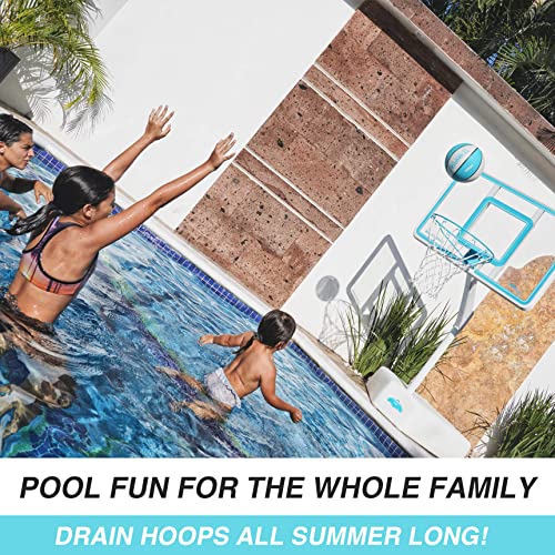 Dunn-Rite Splash & Shoot Outdoor Adjustable Height Swimming Pool Basketball Hoop w/Ball, Base, & 18 Inch Stainless Steel Rim for Adults & Kids, Choose Clear or White (Clear Xtreme Blue)