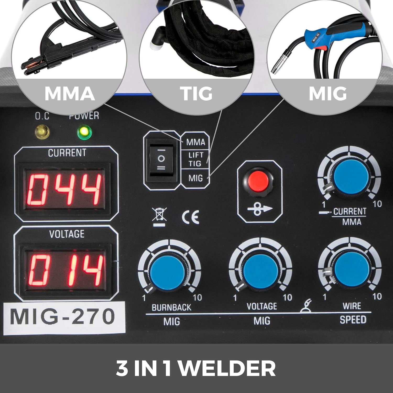 Mophorn MIG Welder, 200 Amp 3 in 1, 220V DC MIG/TIG/Arc Welding Machine, Portable TIG Welder with IGBT Inverter and Digital Display, Lift ARC Welder w/MIG Welder Torch and Cable