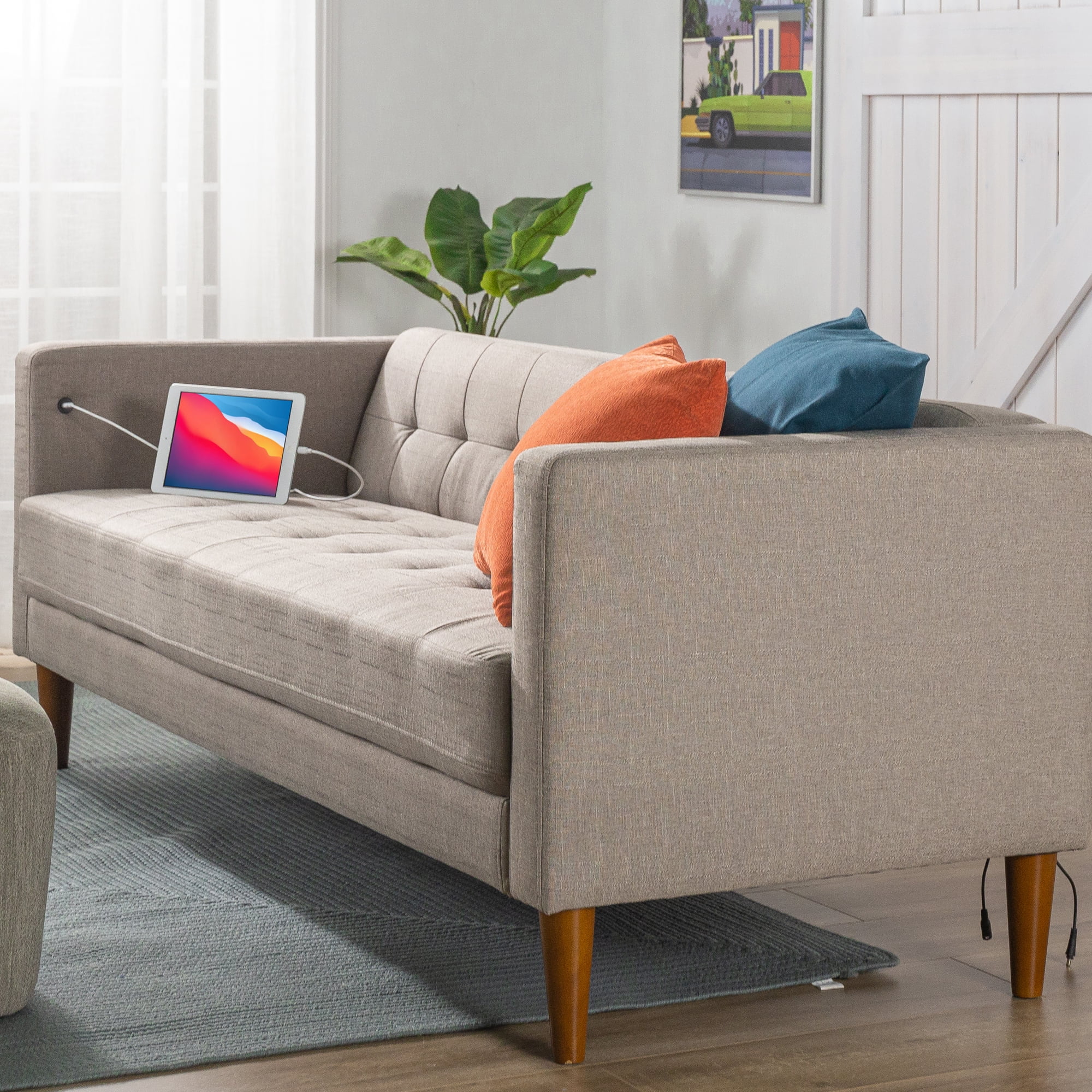 Zinus Pascal Fabric Sofa Couch with USB Ports, Oatmeal