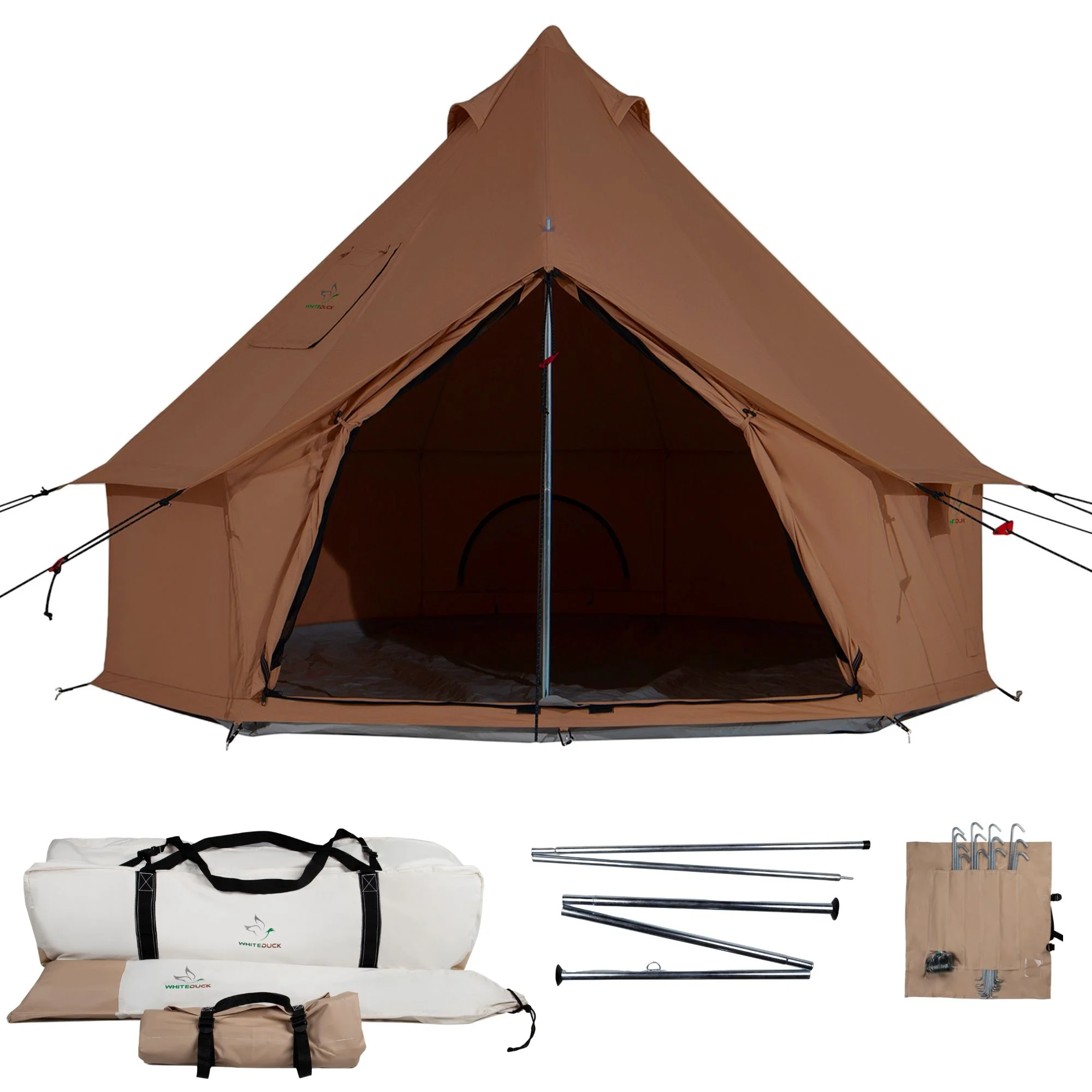 WHITEDUCK Regatta Canvas Bell Tent w/Stove Jack, Sandstone Beige, 13', Water Repellent 4-Season Camp