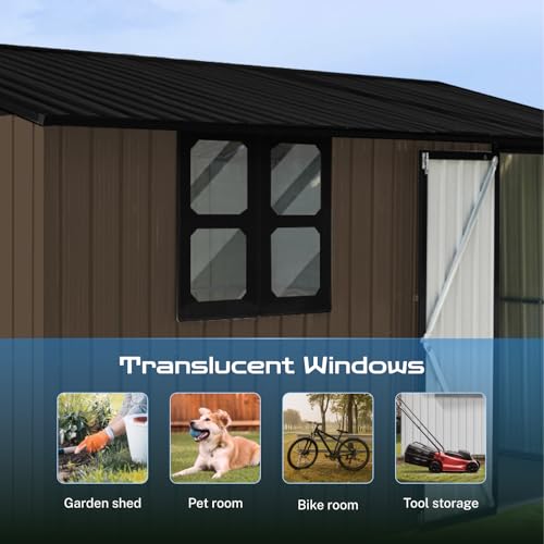 10' x 8' Large Outdoor Storage Shed, Sturdy Metal Building w/Windows & Lockable Doors for Garden, Backyard, Poolside and Lawn, Grey
