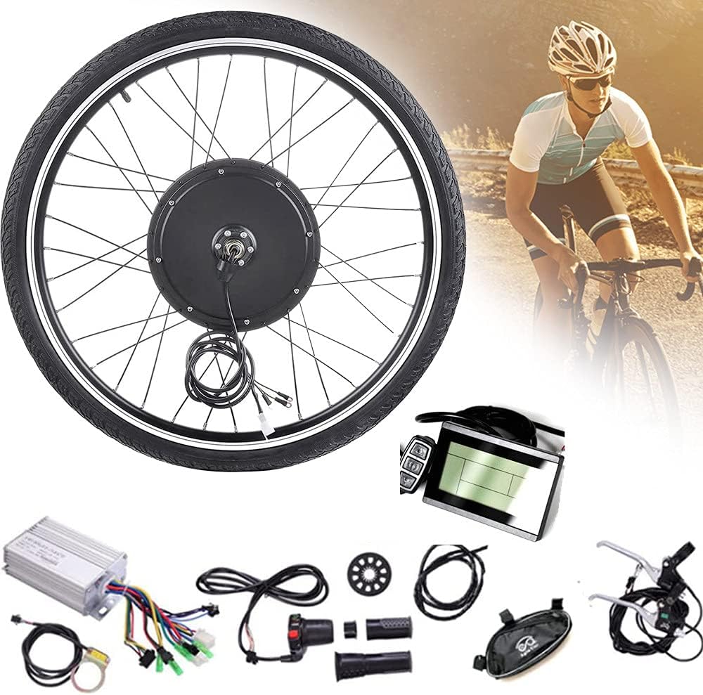 48V 1000W Front or Rear Wheel Hub Motor Brushless Gear Bicycle Electric Bike Conversion Kit with LCD Display for 20"/ 24" / 26"/27.5" / 28"/ 29" / 700C Wheel Ebike,FrontWheel-26INCH