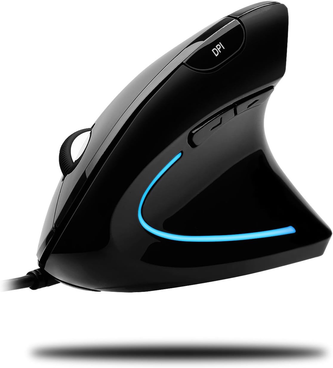 Adesso iMouse E1 - Vertical Ergonomic Illuminated Mouse - Optical - Cable - Glossy Black - USB - 1600 dpi - Scroll Wheel - 6 Button(s) - Right-Handed Only - IMOUSE E1