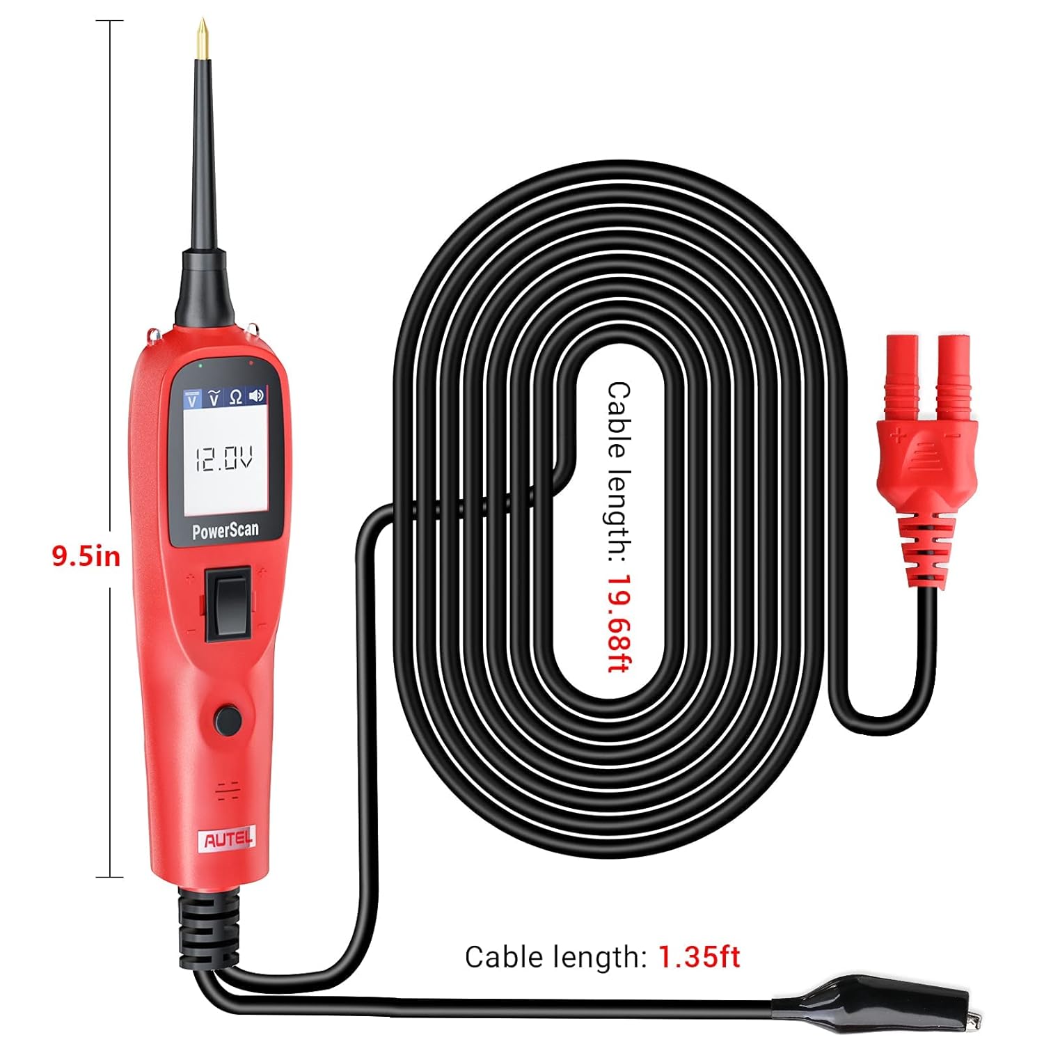 Autel Power Circuit Probe Kit, PS100 Powerscan Automotive Circuit Tester, Electrical System Diagnosis Tool Car Voltage Tester Digital Voltmeter Red