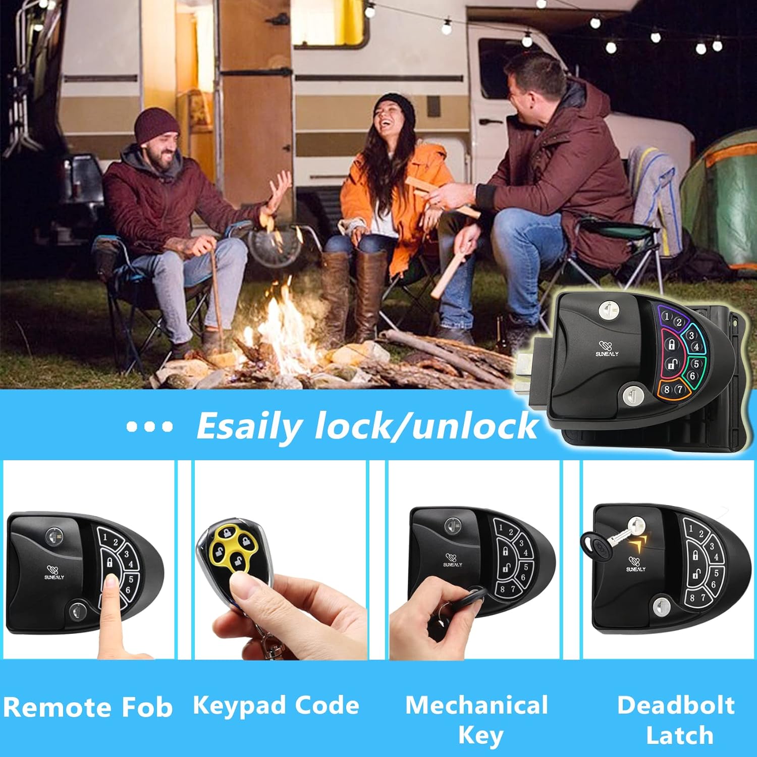RV Keyless Entry Door Lock 2021 RV Door Lock/Metal Rv Door Lock w/ 2 Fobs and Backlit Keypad/Protective Gasket, Screwdriver & 2 Keys for 5th Wheel Bumper Pull Horse Camper 2.75" x 3.75"