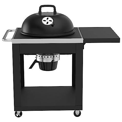 Nexgrill Premium 22" Charcoal Barrel Grill with Side Shelf, 550 sq. in. of Cooking Space, Perfect for Outdoor Cooking, BBQ, Camping, Patio, Backyard Barbeques, Black, 810-0025