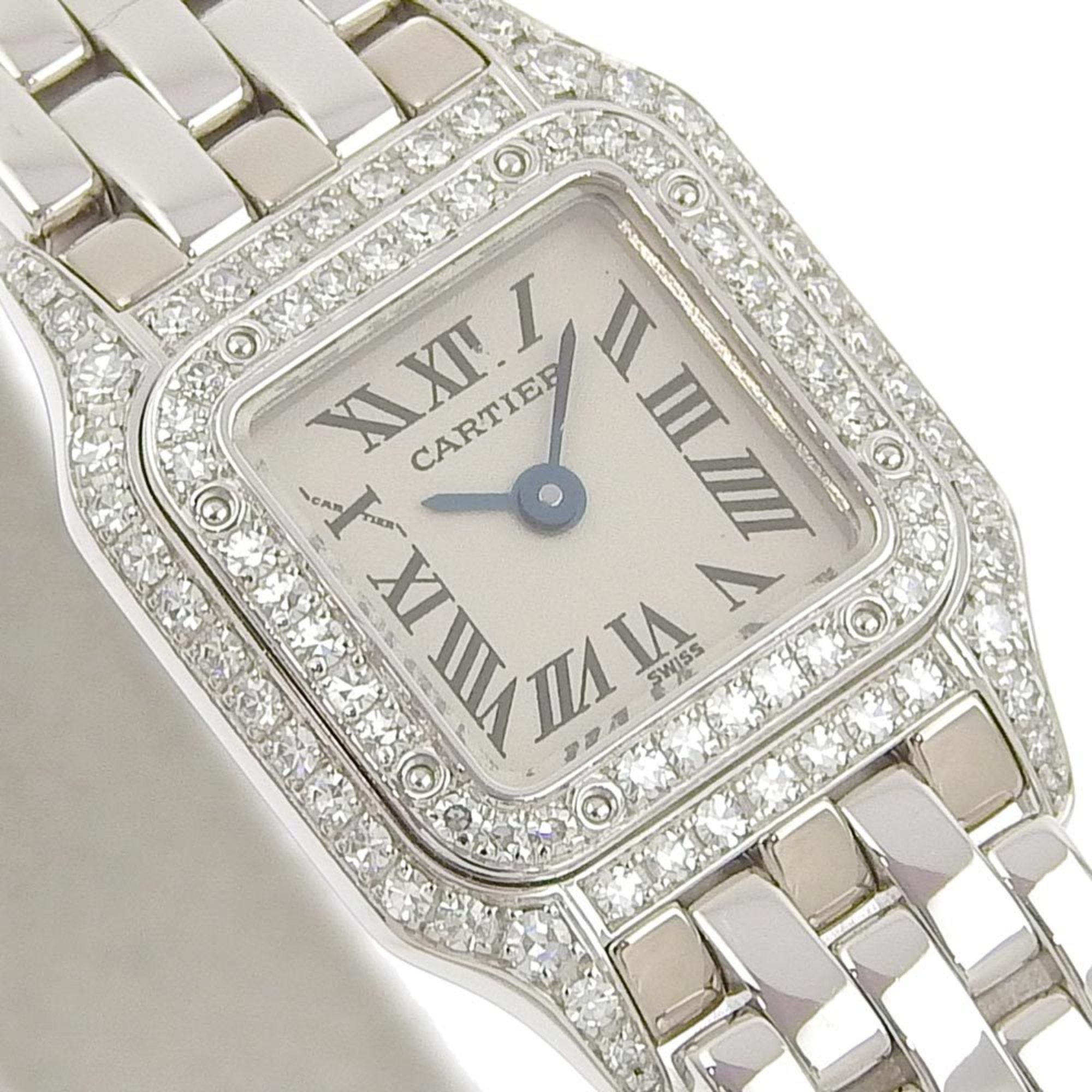Pre-Owned Cartier Mini Panthère Diamond Bezel WF3210F3 K18 White Gold x Quartz Analog Display Women's Silver Dial Watch (Good)