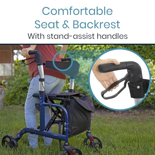 Vive 2 in 1 Rollator Transport Wheelchair Walker for Seniors - Lightweight, Foldable, Medical 4 Wheel Chair Combo with Seat - Portable Walking Mobility Aid for Men Women, 300 Pound Capacity