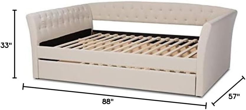 Baxton Studio Delora Modern and Contemporary Beige Fabric Upholstered Full Size Daybed with Roll-Out Trundle Bed