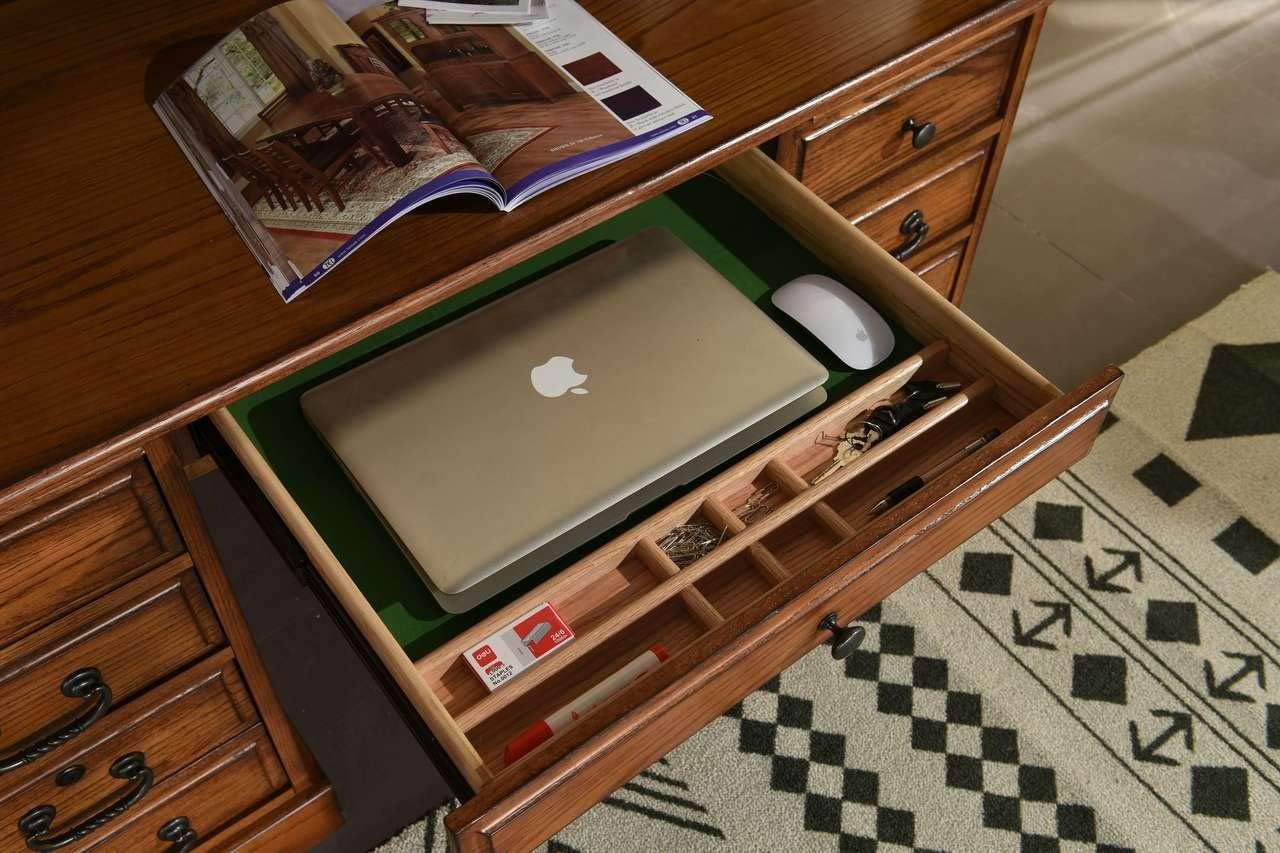 Roll Top Desk Solid Oak Wood - 54 Inch Deluxe Executive Rolltop Desk Burnished Walnut Stain for Home Office Secretary Organizer Roll Hutch Top Easy Assembly Quality Crafted Construction