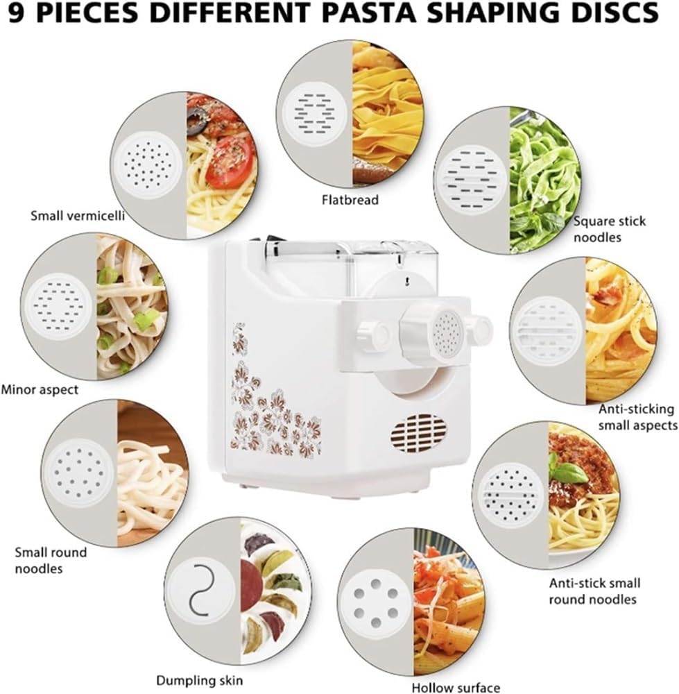 Electric Pasta Maker Machine,180W Pasta Extruder Noodle Rolling Machine Fully Automatic to Create Your Own Delicious Fresh Pasta Including Spaghetti,Noodles,Dumpling Skin and More