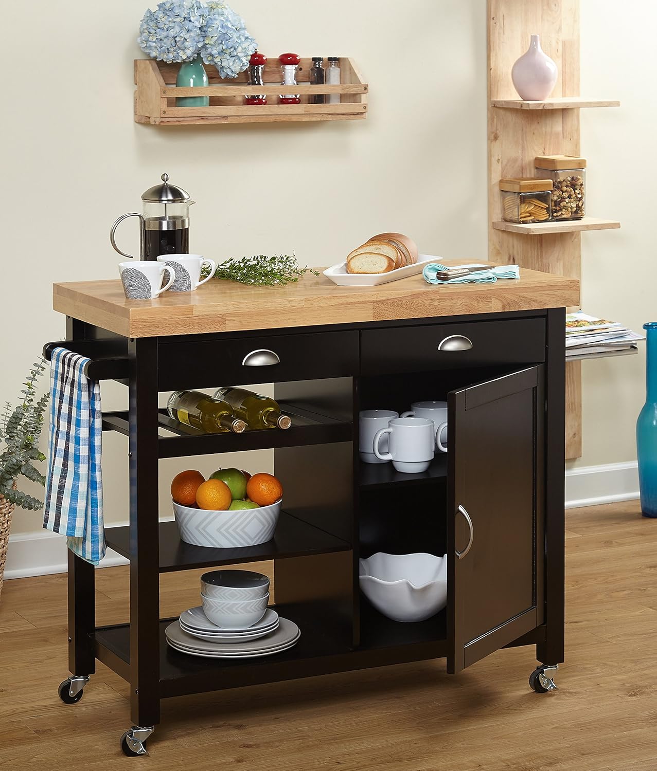 Hudson Storage Kitchen Cart, Wenge/Natural
