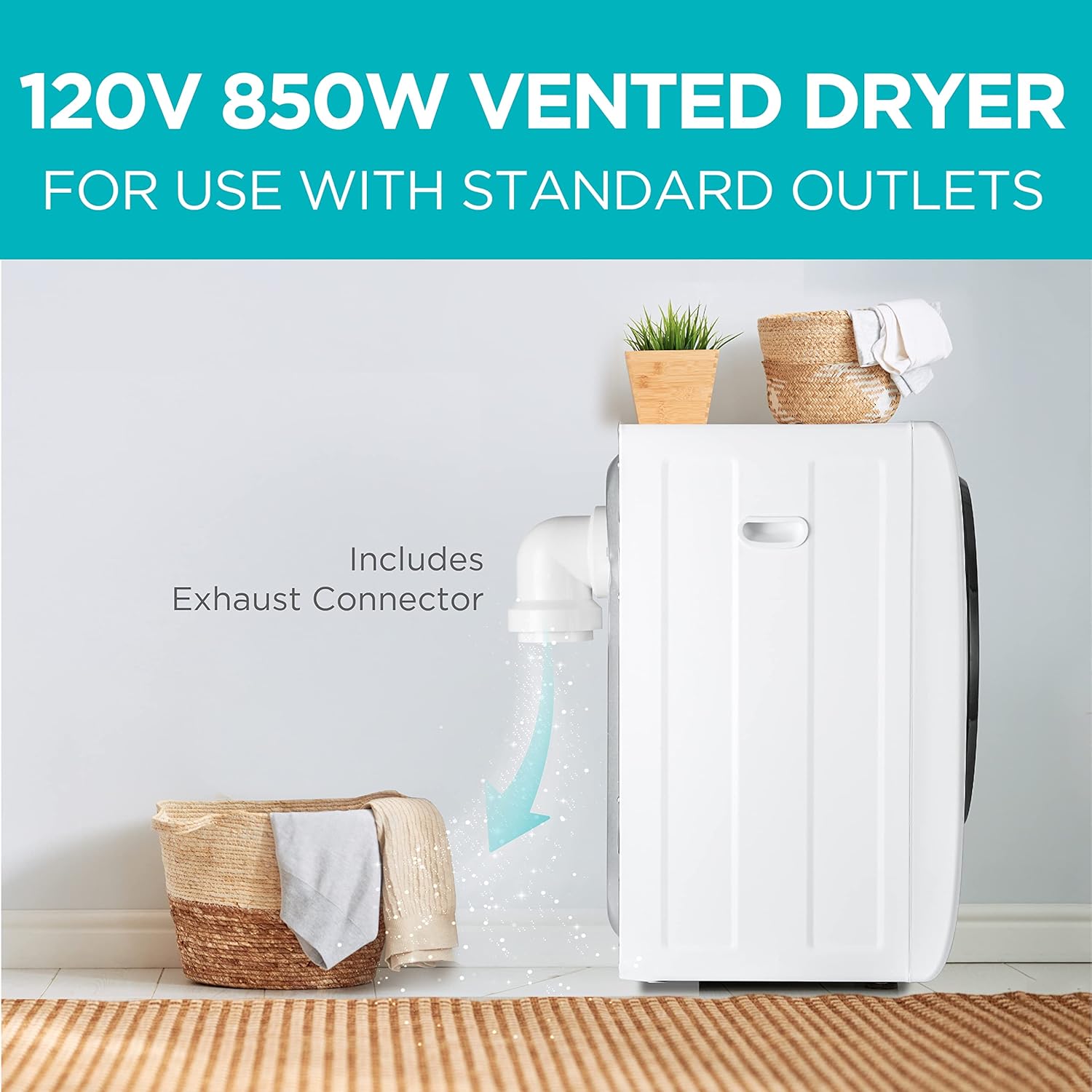 BLACK+DECKER Compact Clothes Dryer, 1.5 Cu. Ft. 850W Electric Dryer, 120V Vented Portable Dryer & BWDS Washer Dryer Stacking Rack Stand, White