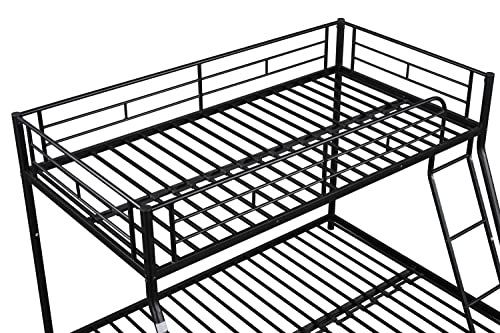 RUNNA Metal Twin Over Full Bunk Bed with Trundle and Two-Side Ladders,for Kids Girls Boys Teens Adults Bedroom Use (Black@Ladder/, Twin Over Full)