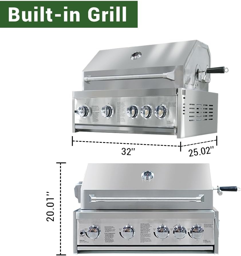 4 Pcs Stainless Steel Outdoor Kitchen Bar Gas Barbecue Island Grill, 4-Burner 59000 BTU Built-in Grill with Infrared Rear Burner + Grill Cabinet + Sink Cabinet + Appliance Cabinet + Rotisserie Kit