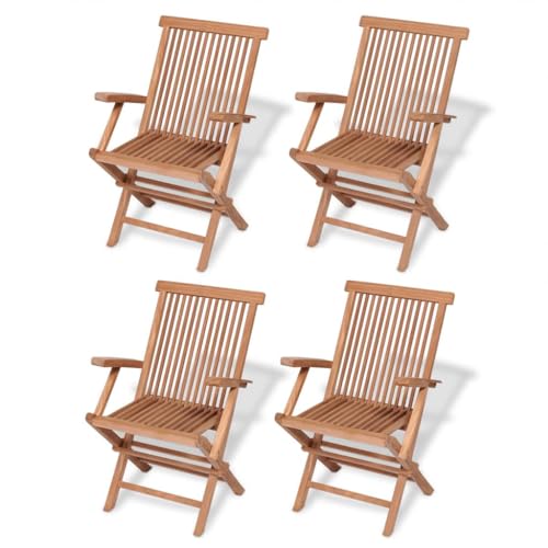 5 Piece Patio Dining Set Solid Teak Wood,Teak Wood Patio Dining Set with Folding Chairs for Outdoor Camping and Picnics Furniture Sets for Patio, Lawn & Garden
