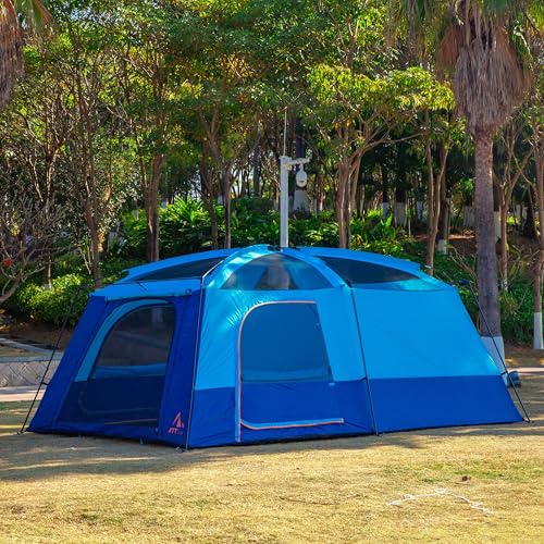 KTT Extra Large Tent 10-12-14 Person(Style-B),Family Cabin Tents,2 Rooms,3 Doors and 3 Windows with Mesh,Straight Wall,Waterproof,Double Layer,Big Tent for Outdoor,Picnic,Camping,Family Gathering