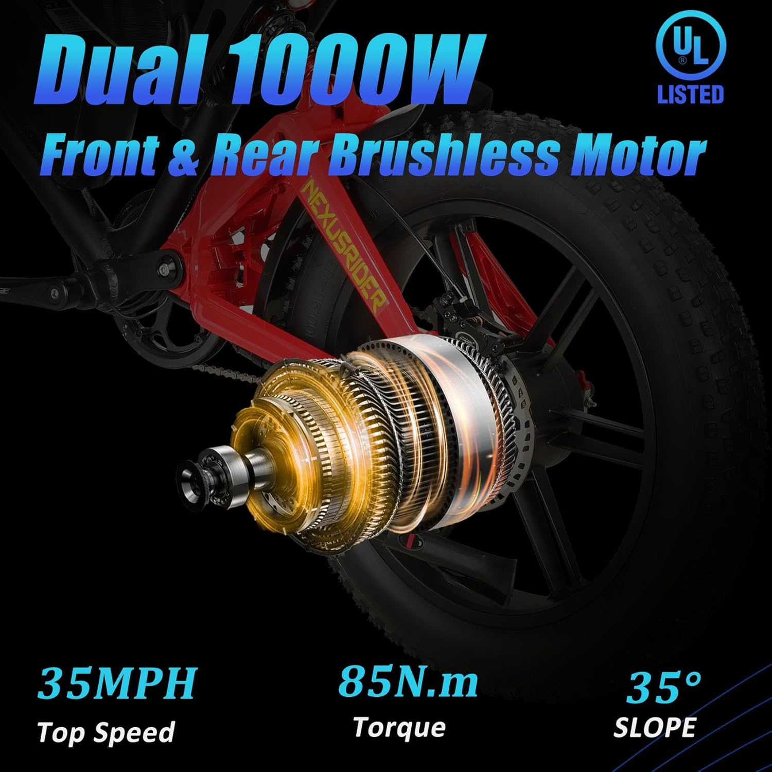 Nexusrider Fat Tire Electric Bike for Adults, 35MPH 2000W Dual Motor E Dirt Bike, Long-Range 20inch 48v 22.4ah Robust All Terrain Moutain E-Bikes Dual Shock Absorber