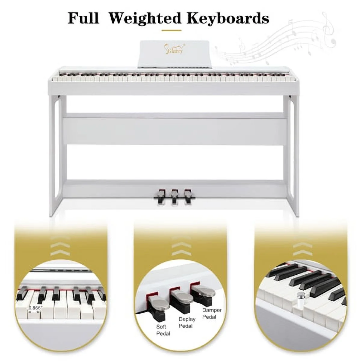 Keyboard Piano, ZPL 88 Keys Full Weighted Keyboards Digital Piano with Stand, Power Adapter, Triple Pedals, Headphone, for All Experience Levels