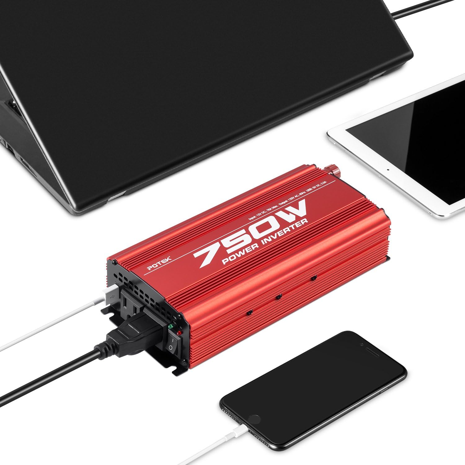 POTEK 500W Car Power Inverter DC 12V to AC 110V with 2AC outlets and 2A USB Port